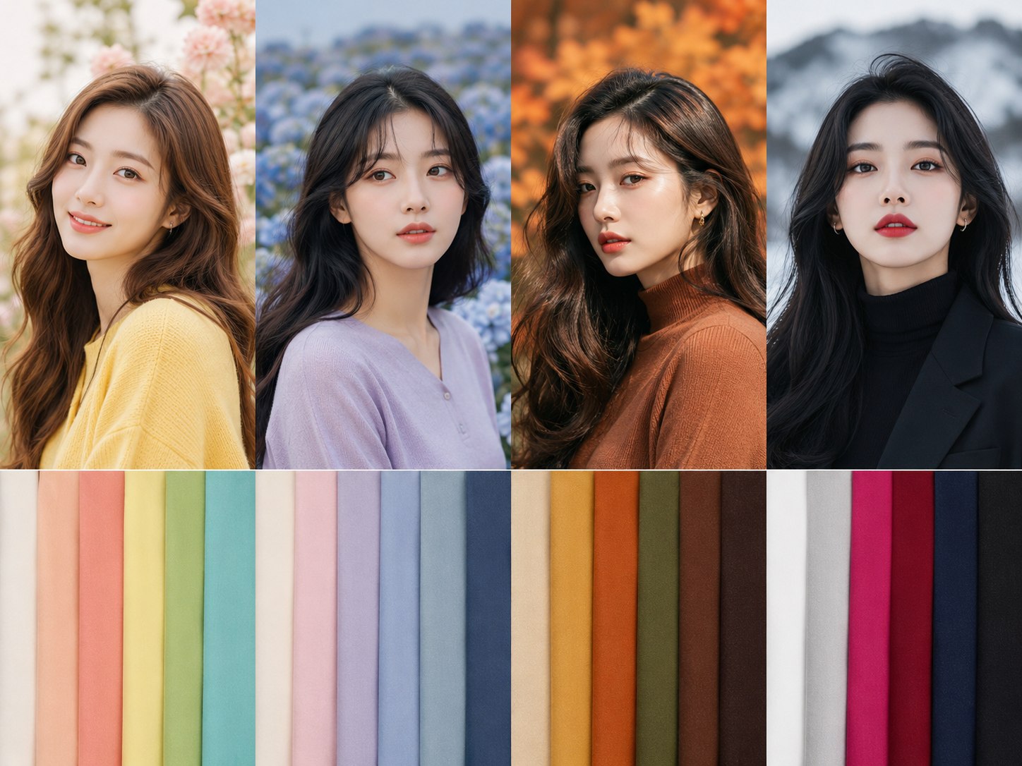 The four color seasons: spring, summer, autumn, winter