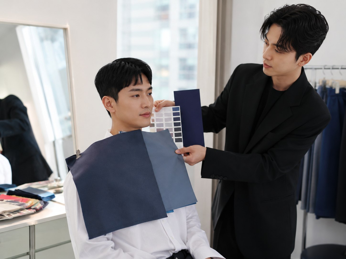 Men's personal color analysis session at Color Avenue Myeongdong